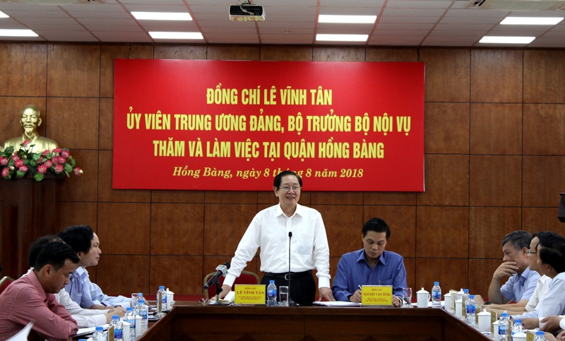 Bộ trưởng Lê Vĩnh Tân thăm và làm việc tại quận Hồng Bàng, thành phố Hải Phòng