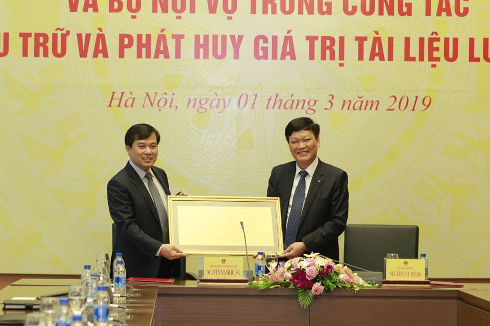 Lễ ký kết Quy chế phối hợp giữa Văn phòng Quốc hội và Bộ Nội vụ trong công tác lưu trữ và phát huy giá trị tài liệu lưu trữ