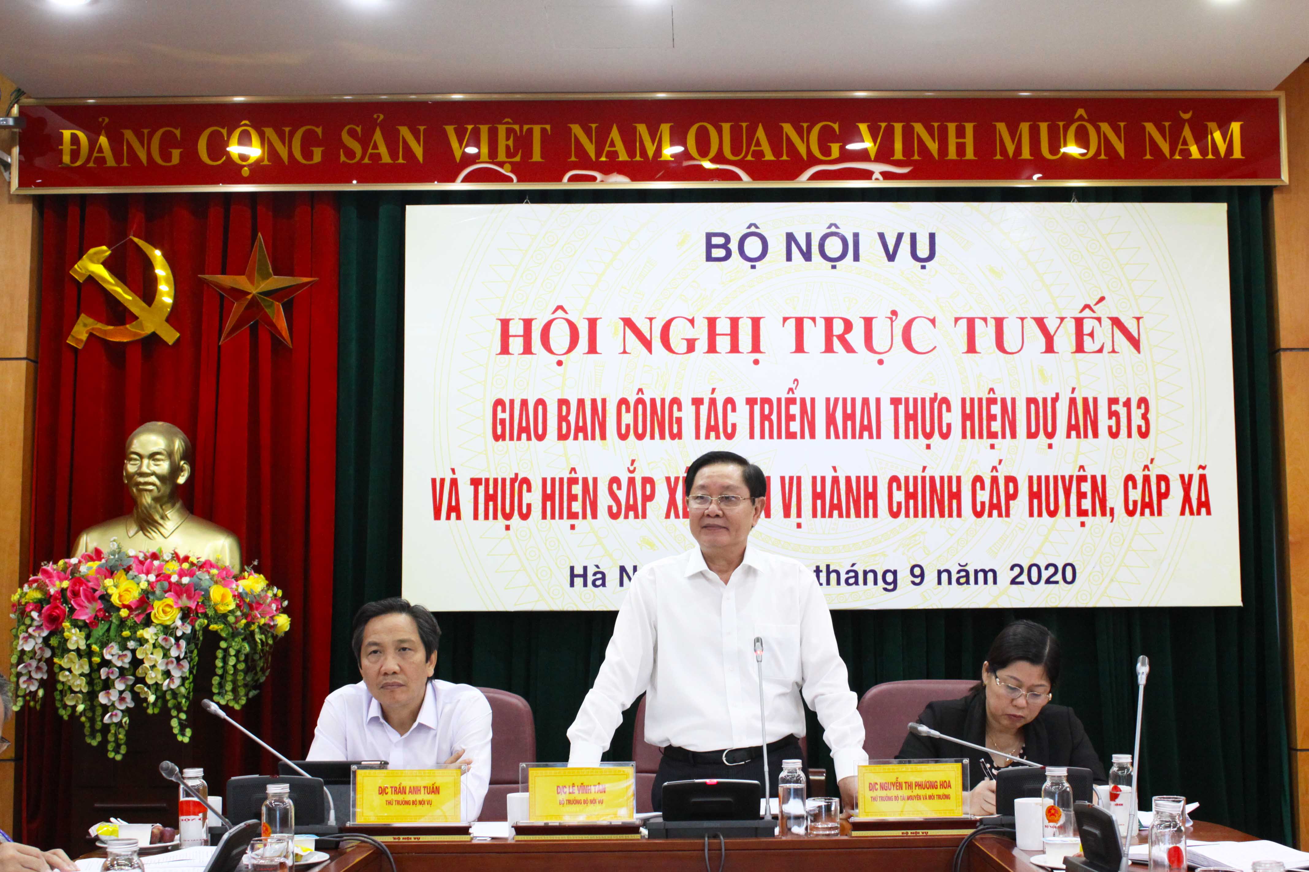 Hội nghị trực tuyến giao ban công tác triển khai thực hiện Dự án 513 và thực hiện sắp xếp các đơn vị hành chính cấp huyện, cấp xã