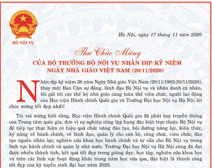 Thư chúc mừng của Bộ trưởng Lê Vĩnh Tân nhân dịp kỷ niệm 38 năm Ngày Nhà giáo Việt Nam