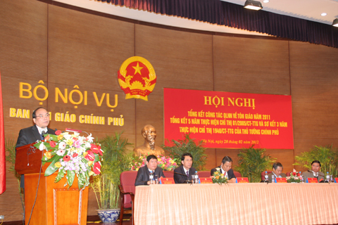 Hội nghị tổng kết công tác quản lý Nhà nước về tôn giáo năm 2011, tổng kết 5 năm thực hiện Chỉ thị 01/2005/CT-TTg và sơ kết 3 năm thực hiện Chỉ thị 1940/CT-TTg của Thủ tướng Chính phủ